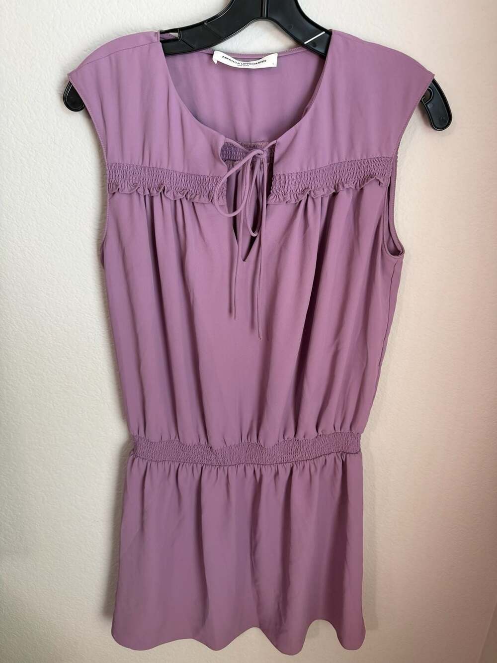 Amanda Uprichard Purple Sleeveless Smocked Ruffle Tie-Front Blouse Top Size S